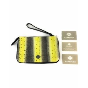 NEW Baraboux Yellow Gray Snake Print Clutch Purse